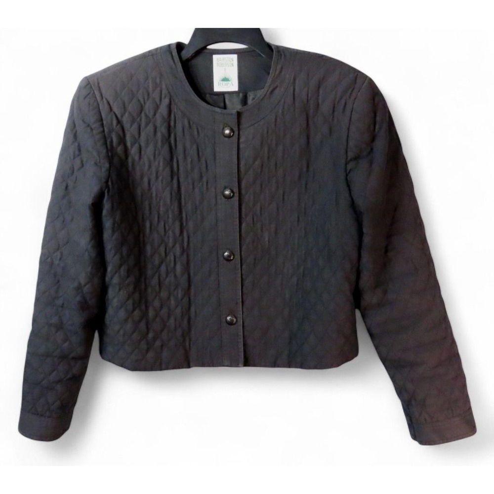 Vtg Hairston Roberson Charcoal Quilted Cropped Jacket STERLING SILVER BUTTONS 12